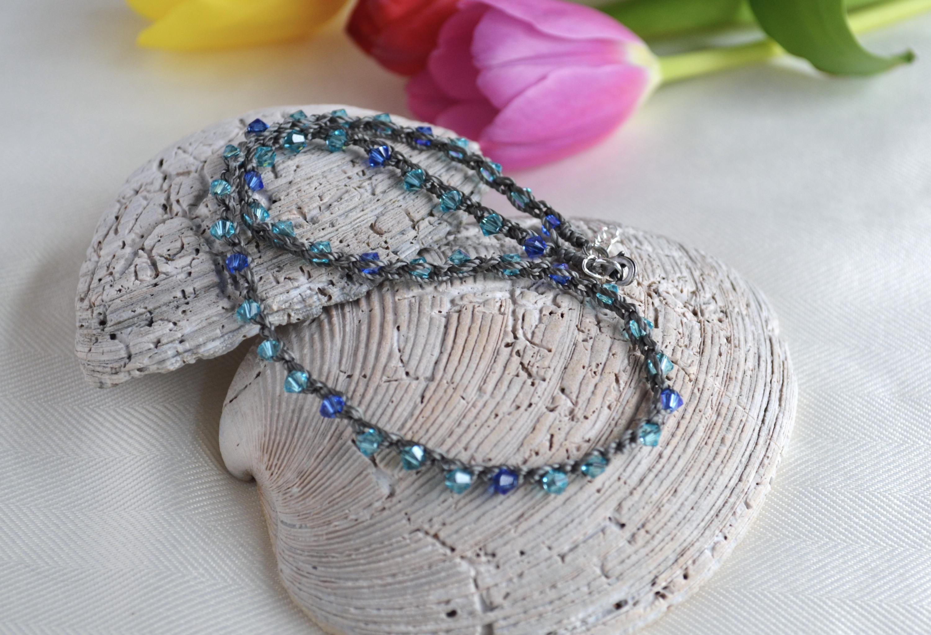 Blue Swarovski Crystal Choker: Beaded Elegant Necklace