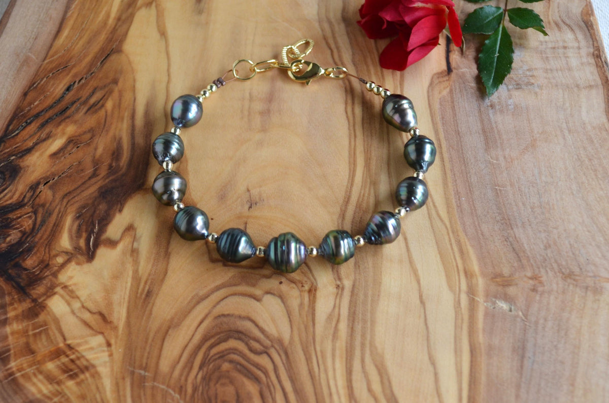 Tahitian Pearl Bracelet with Gold-Filled Accents