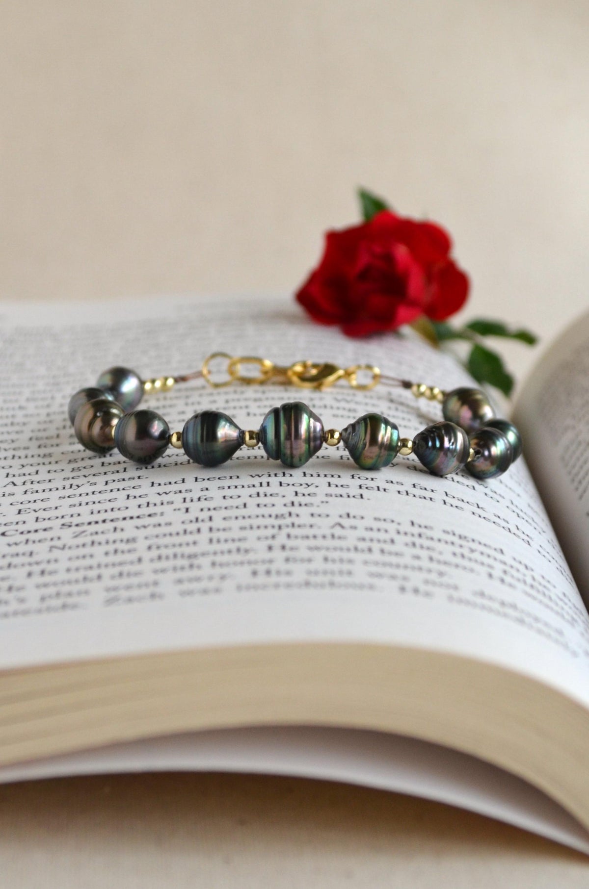 Tahitian Pearl Bracelet with Gold-Filled Accents