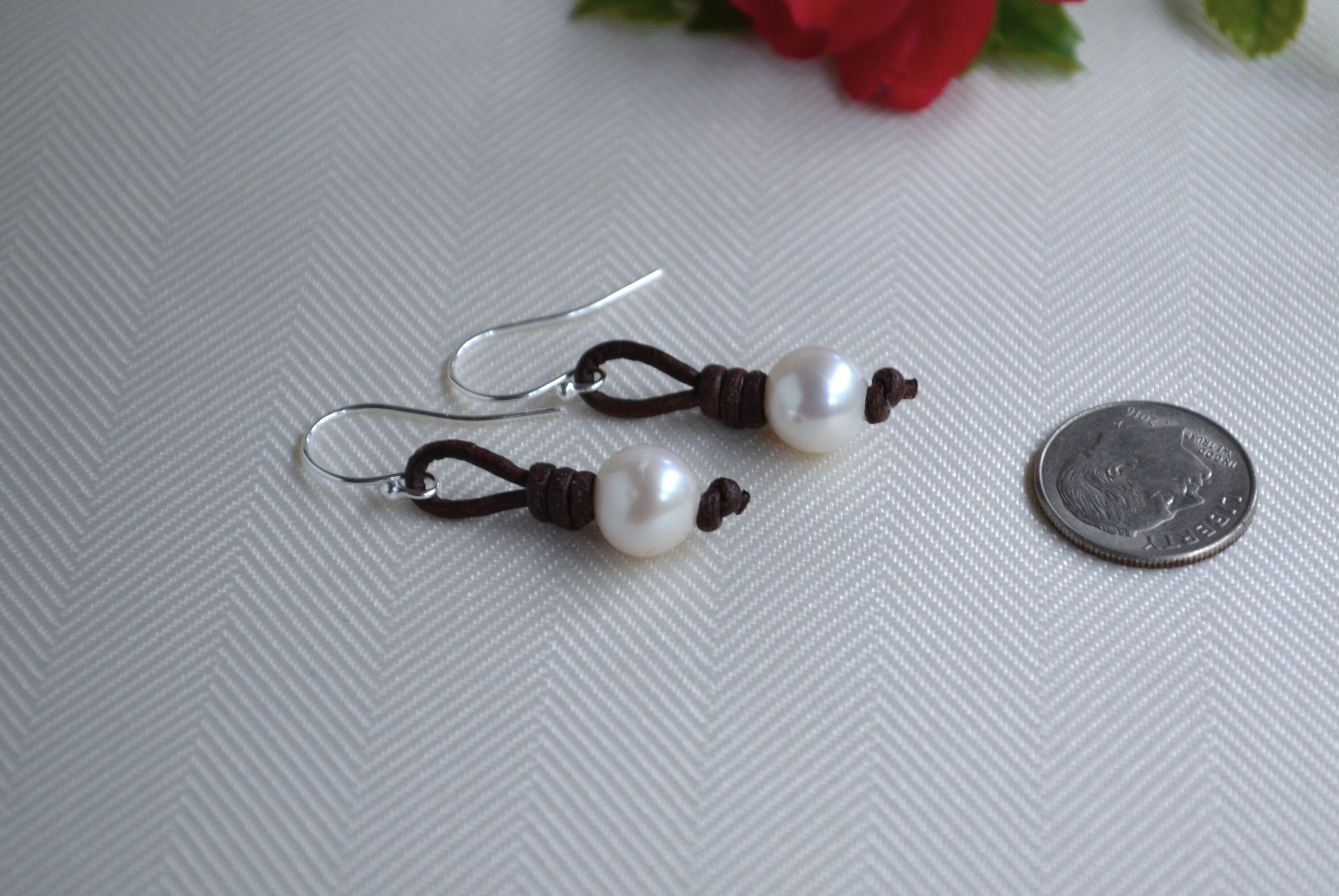 Handmade Pearl Leather Earrings: Dangle Freshwater Pearl Jewelry