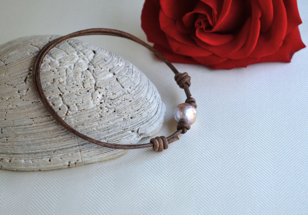 Edison Pearl Anklet: Adjustable Leather Boho Ankle Bracelet
