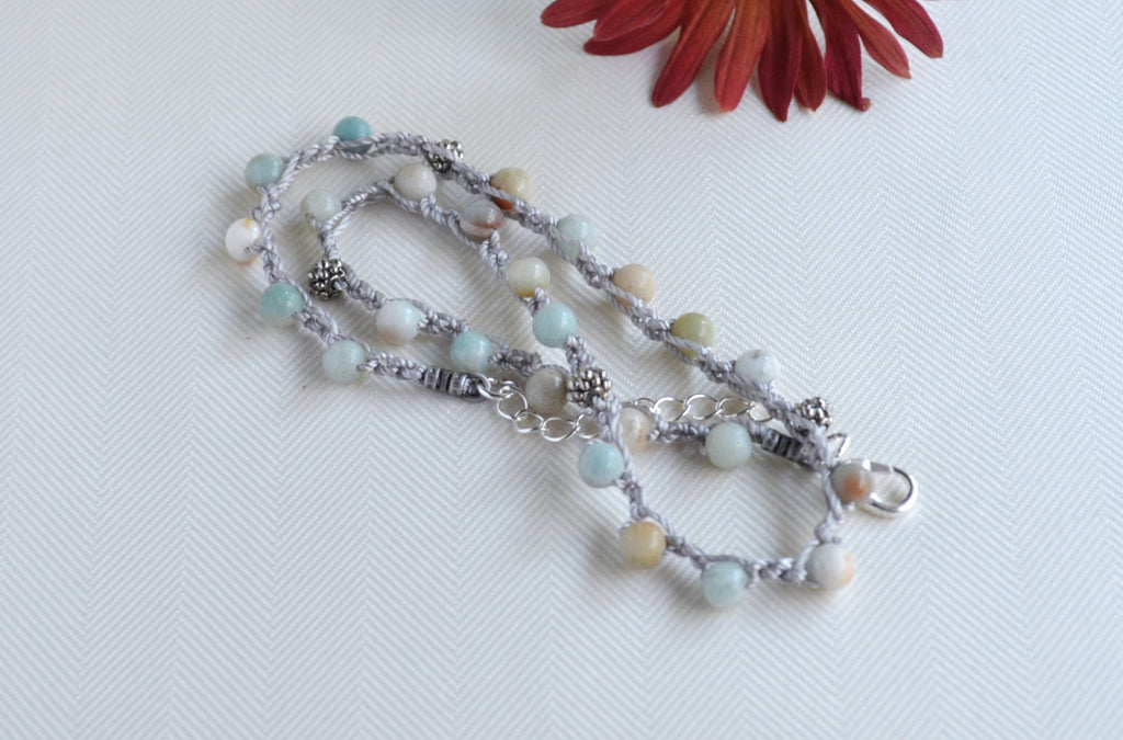 Amazonite Crochet Necklace: Beaded Boho Choker