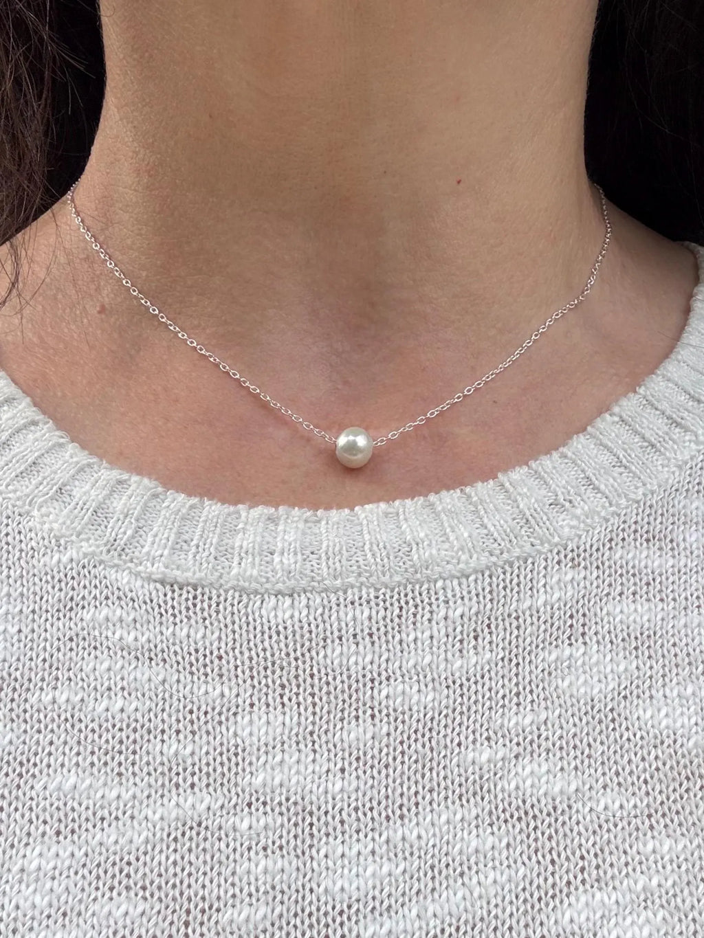 Blue Akoya Pearl Floating Necklace – 8.2mm Baroque Pearl in Sterling Silver